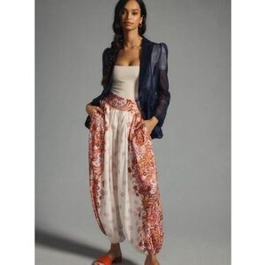 Anthropologie Pleated Balloon Pants in Pink Floral Print Sz 2